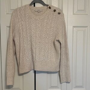 LOFT Women's Beige Cable Knit Sweater with Button Accents
